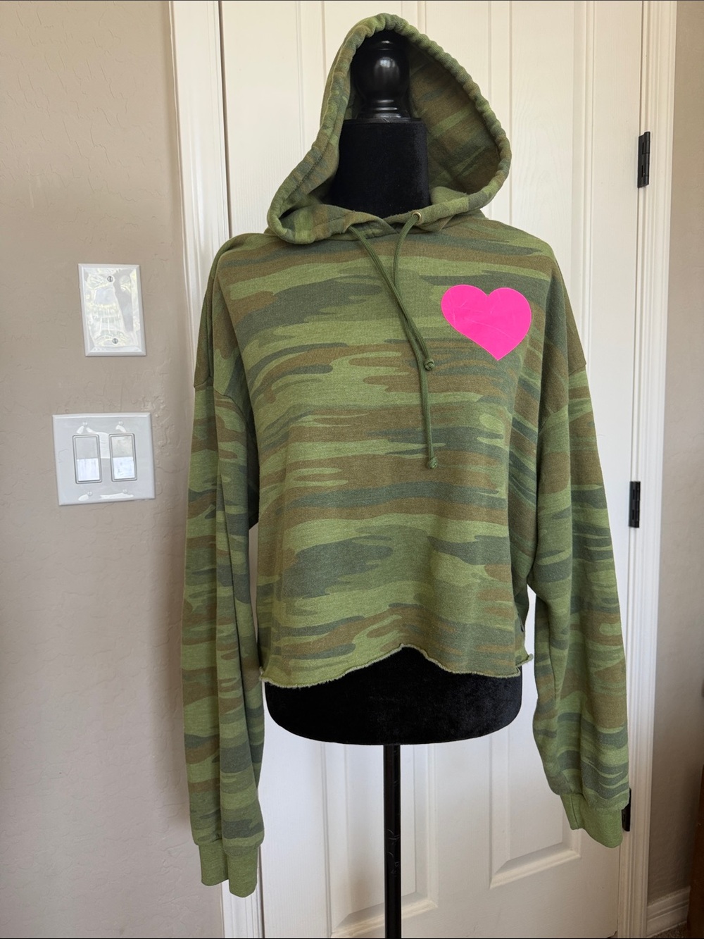 Aviator Nation Camo Hooded Sweater with Pink heart